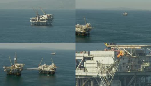 航拍近海石油平台高清在线视频素材下载