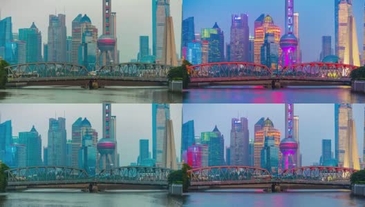 晚上海浦东湾外白渡桥全景4k时间的中国高清在线视频素材下载