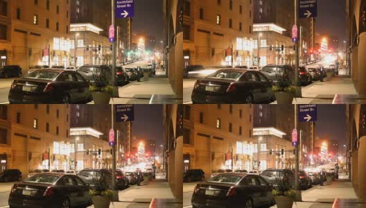 匹兹堡市中心盟军大道夜间交通的时间间隔高清在线视频素材下载