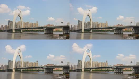 阳光明媚的一天广州市著名的江桥全景4k时间流逝中国高清在线视频素材下载