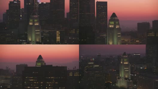 洛杉矶，航拍黄昏的洛杉矶，以城市为背景。高清在线视频素材下载