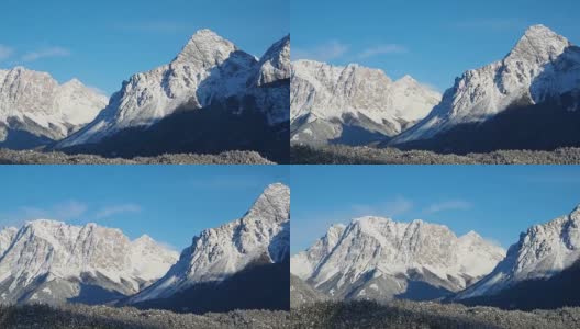 奥地利,提洛尔人的阿尔卑斯山脉。通往弗恩隘口的路。一场雪后的美妙风景。后面的Zugspitze峰高清在线视频素材下载