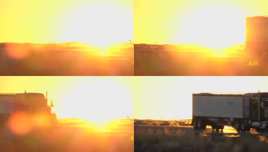 慢镜头:阳光明媚的早晨，货运集装箱半挂车行驶在道路上高清在线视频素材下载