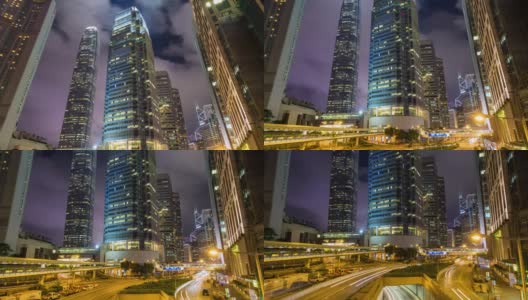 4K超高清动态延时:香港城市夜间的交通灯和现代建筑高清在线视频素材下载