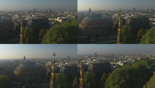 英国伦敦的皇家阿尔伯特音乐厅和海德公园纪念堂高清在线视频素材下载
