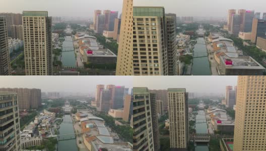佛山市日落时间市区河流航拍4k中国全景高清在线视频素材下载
