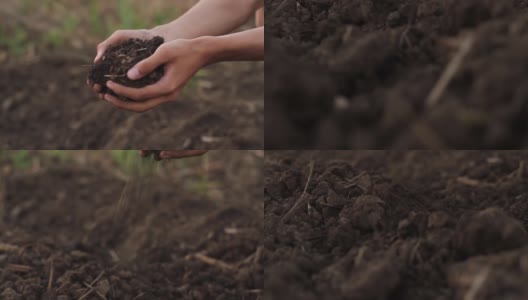 肮脏的手把泥土倒在地上高清在线视频素材下载