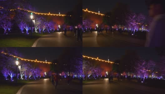 南京市夜景时间照明著名的湖滨公园道路全景4k中国高清在线视频素材下载