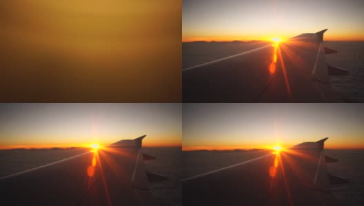 日落飞行与飞机机翼从飞机窗口高清在线视频素材下载