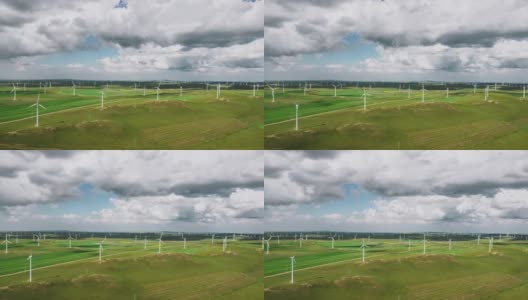 T/L ZI草原上风力涡轮机农场鸟瞰图高清在线视频素材下载