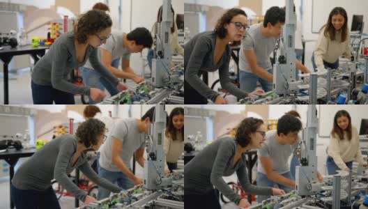 一群拉丁美洲的工程学生正在学习电路是如何工作的高清在线视频素材下载