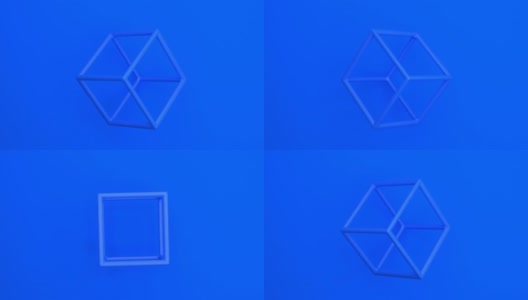 抽象三维蓝色几何线立方体背景高清在线视频素材下载