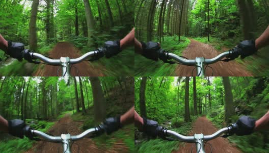 高清山地自行车穿过绿色森林高清在线视频素材下载