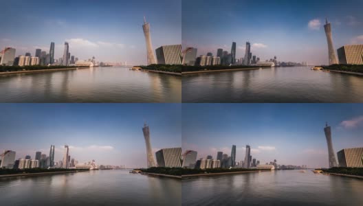 中国广州，2014年11月23日:中国广州珠江沿岸的现代建筑高清在线视频素材下载