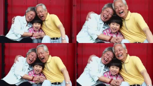 中国爷爷奶奶和孙子在笑高清在线视频素材下载