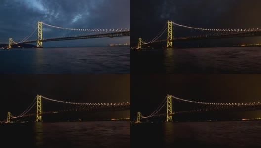 延时4k明石海峡大桥日落天空在神户港，日本高清在线视频素材下载