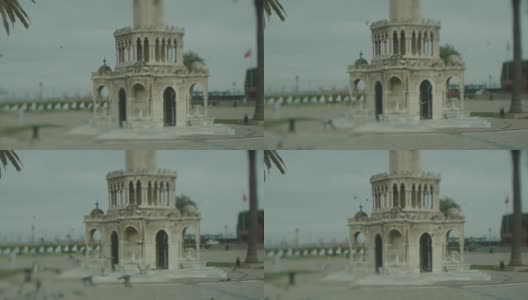钟广场Izmir-TURKEY。钟塔和鸽子的慢镜头。高清在线视频素材下载