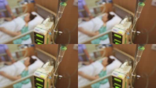 住院使用生理盐水容量输液泵的病人高清在线视频素材下载