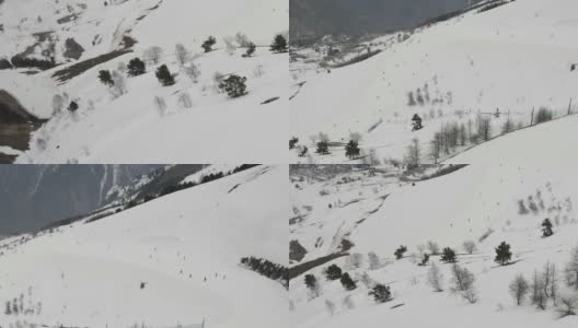 欣赏雪道和缆车设施，登上白雪覆盖的山坡高清在线视频素材下载