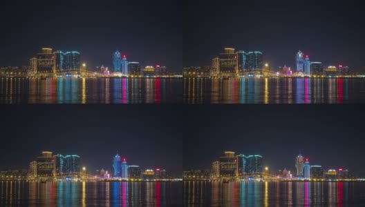 夜光照亮了著名的澳门城湾全景时间推移4k中国高清在线视频素材下载
