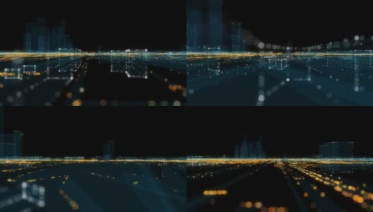 抽象全息三维城市。数字建筑粒子网络高清在线视频素材下载