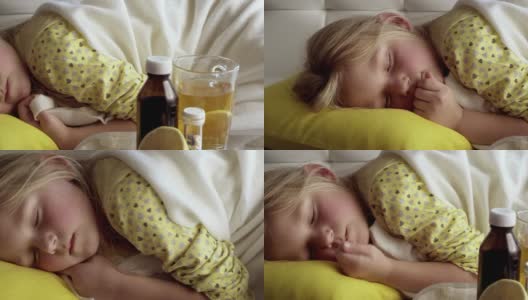 小女孩卧病在床，睡着了高清在线视频素材下载