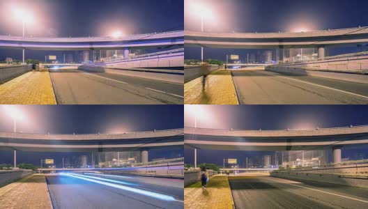 北京夜间高架桥下道路交通繁忙。间隔拍摄hyperlapse高清在线视频素材下载