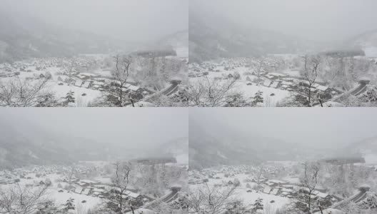 冬季白川与日本岐阜市中部降雪高清在线视频素材下载