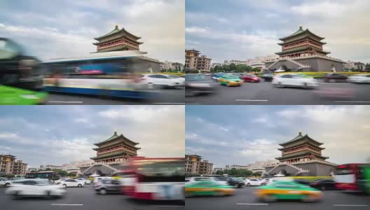 延时:中国崇楼古西安钟楼高清在线视频素材下载