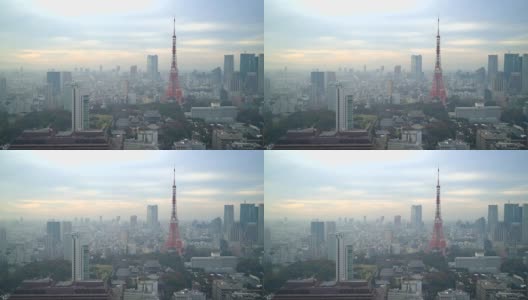 东京塔与东京城市天际线高清在线视频素材下载