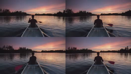 划独木舟在日落时分高清在线视频素材下载