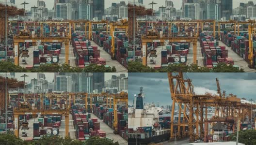 两个镜头在大城市的航运港口，平移镜头高清在线视频素材下载