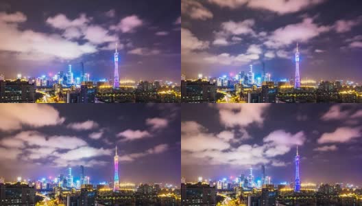 广州塔附近的新城夜景和天际线。间隔拍摄高清在线视频素材下载