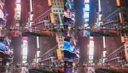 时代广场晚上的交通状况高清在线视频素材下载