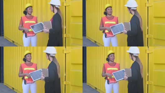 题目:非裔美国工程师与客户的太阳能电池板服务介绍高清在线视频素材下载