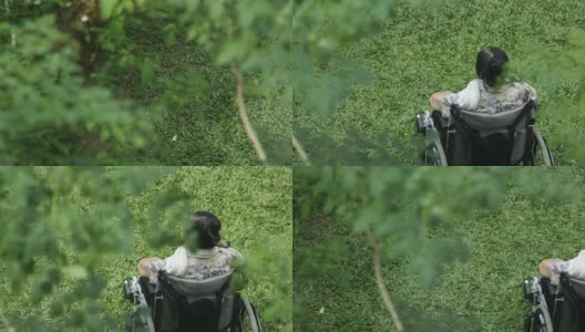 坐在轮椅上的亚裔老年妇女高清在线视频素材下载