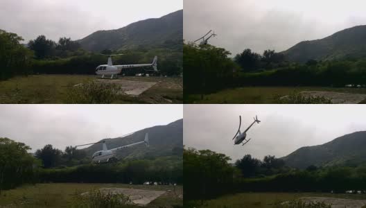 直升机从乡村起降场起飞高清在线视频素材下载