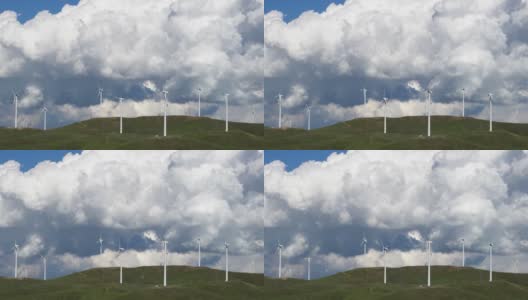 T/L鸟瞰图，草原上的风力涡轮机农场高清在线视频素材下载