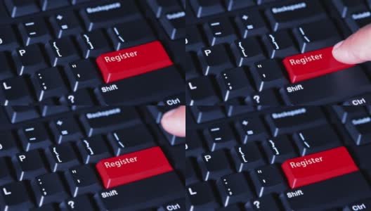 一个男性手指按下电脑键盘上红色的注册按钮的视频片段高清在线视频素材下载
