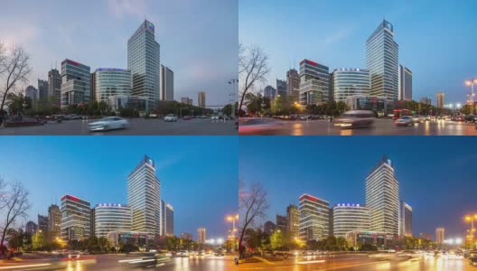 日落时分，杭州星光大道附近交通繁忙。间隔拍摄4 k高清在线视频素材下载