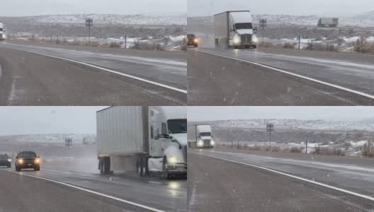 在暴风雪中行驶在州际公路上高清在线视频素材下载