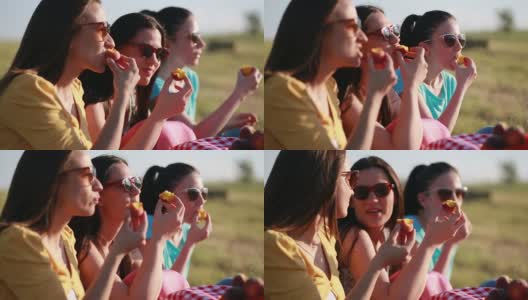Three woman on picnic高清在线视频素材下载