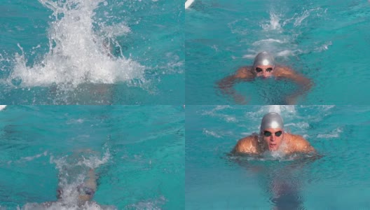 高清:年轻人练习蝶泳的超级慢动作镜头高清在线视频素材下载