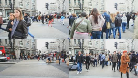 在英国伦敦牛津广场步行的通勤人群高清在线视频素材下载