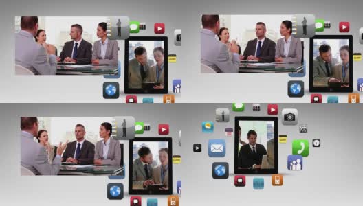 显示会议和应用程序图标的商业动画高清在线视频素材下载