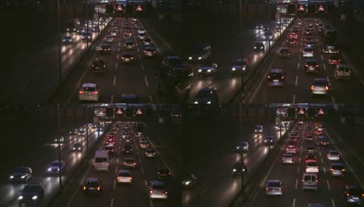 高速公路夜间交通堵塞，实时报道高清在线视频素材下载