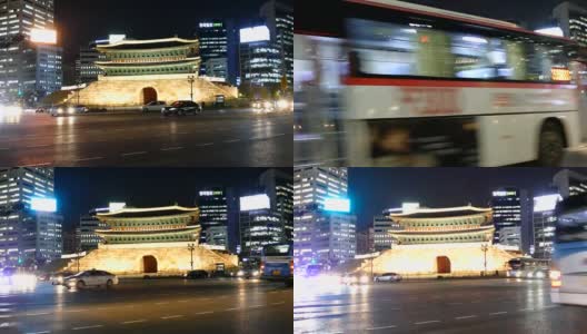 首尔南大门的延时交通高清在线视频素材下载
