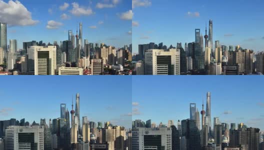 延时拍摄:阳光明媚的上海天际线，放大高清在线视频素材下载