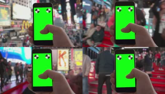 纽约时代广场的人们挤在绿屏上高清在线视频素材下载