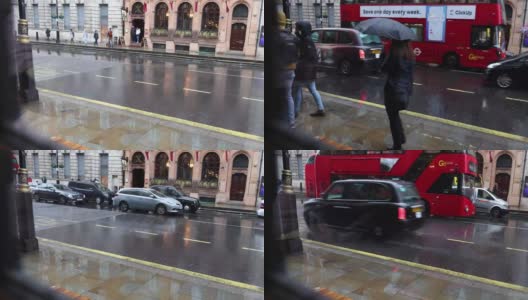 伦敦雨交通人高清在线视频素材下载